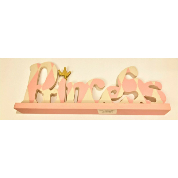 Princess Shelf Sign Pink and White with Glitter - Picture 1 of 3